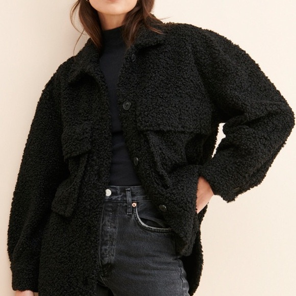 English Factory Jackets & Blazers - English Factory Oversized Sherpa Shirt Jacket Black Women’s Small